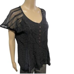 VTG Y2k Flower Nymph Whimsy Goth Dark Fairy  Boho Cap Sleeve Blouse Top Free SZ